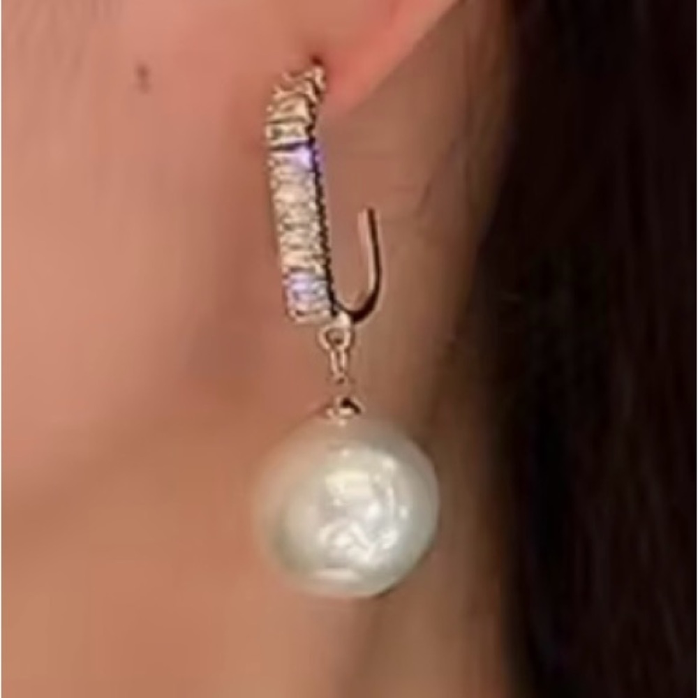 Gold and CZ Pearl Drop Earrings